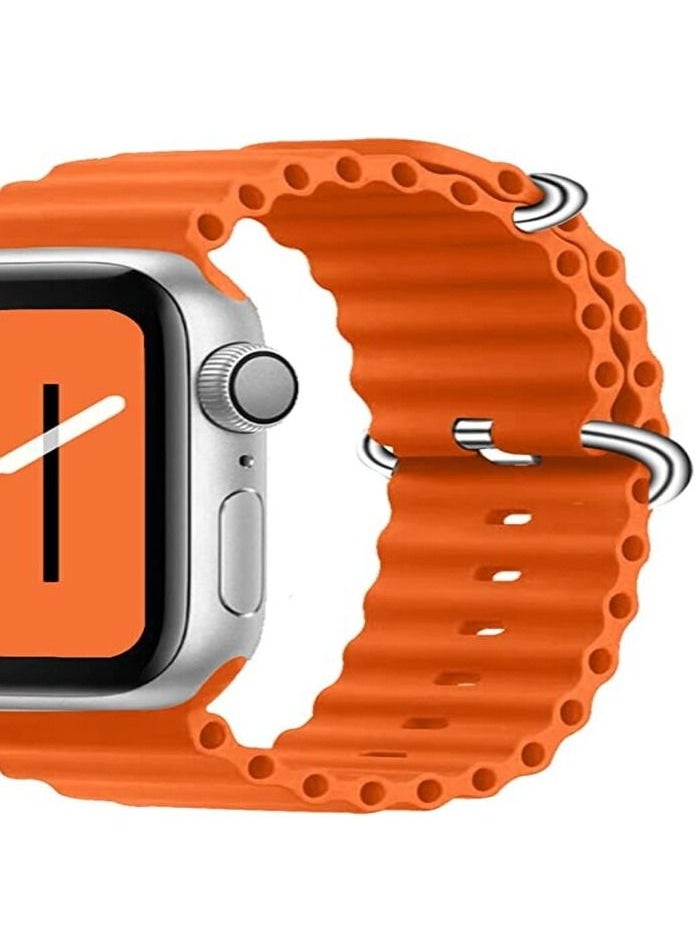 Generic - Ocean Design Silicone Loop Band Adjustable Men Women for i Series Ultra 8 7 6 5 4 3 2 1 SE Watch Band Compatible with Apple Watch 49mm 44mm 42mm 41mm 40 Orange - Image 1