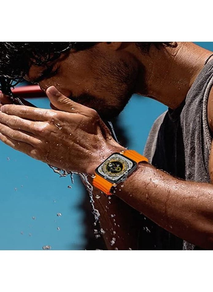 Generic - Ocean Design Silicone Loop Band Adjustable Men Women for i Series Ultra 8 7 6 5 4 3 2 1 SE Watch Band Compatible with Apple Watch 49mm 44mm 42mm 41mm 40 Orange - Image 1