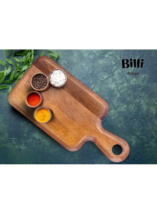 BILLI Billi Wooden Chopping Board with Handle - Acacia Wood Pizza Peel/Cutting Board/Serving Tray, Paddle
