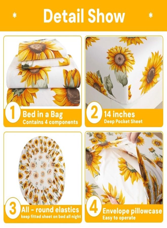SDY 4PCS Floral Bed Sheets Set Full,Super Cute Soft Microfiber Bedding Sunfloral Sheets, Perfect for Kids,Girls and Boys.with 1 Fitted Sheet+ 1 Top Flat Sheet + 2 Pillowcases - Image 4