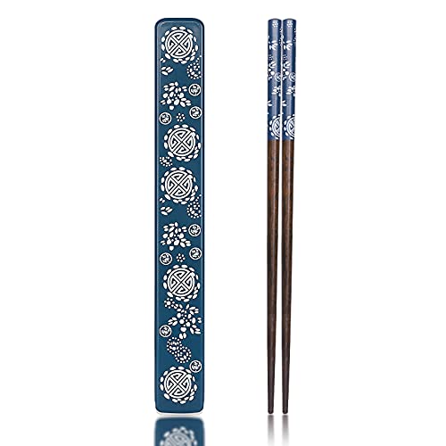 Youda Chopsticks Reusable Japanese Natural Wood Chopsticks 1 Pair with Case, Portable and Dishwasher Safe (Blue) - Image 1