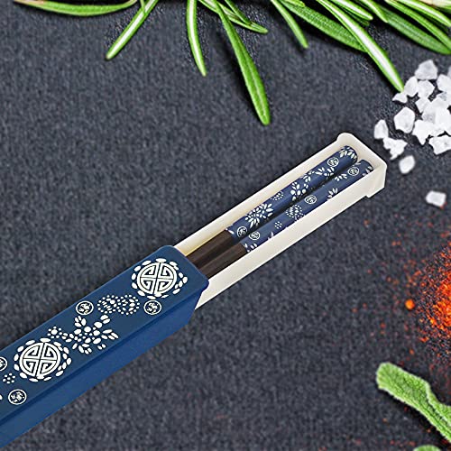 Youda Chopsticks Reusable Japanese Natural Wood Chopsticks 1 Pair with Case, Portable and Dishwasher Safe (Blue) - Image 2