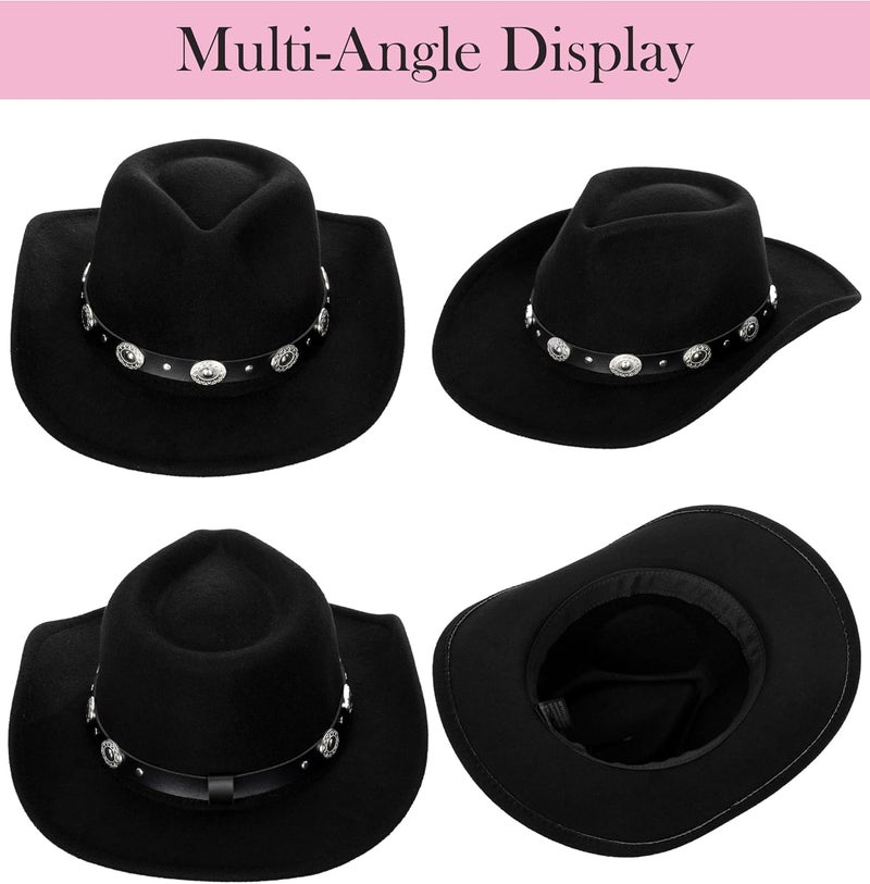 CaySep Classic Western Cowboy Hat for Women and Men Roll Up Wide Brim Felt Fedora Hats Cowgirl Hat with Belt Buckle(M-L) - Image 2