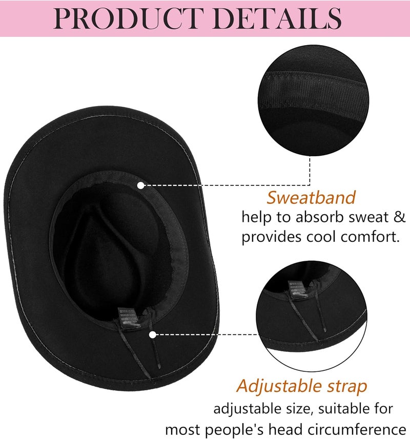 CaySep Classic Western Cowboy Hat for Women and Men Roll Up Wide Brim Felt Fedora Hats Cowgirl Hat with Belt Buckle(M-L) - Image 5