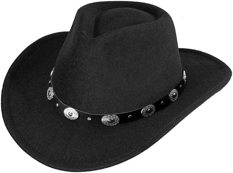 CaySep Classic Western Cowboy Hat for Women and Men Roll Up Wide Brim Felt Fedora Hats Cowgirl Hat with Belt Buckle(M-L) - Image 1