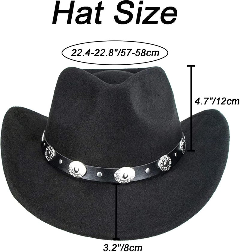 CaySep Classic Western Cowboy Hat for Women and Men Roll Up Wide Brim Felt Fedora Hats Cowgirl Hat with Belt Buckle(M-L) - Image 3