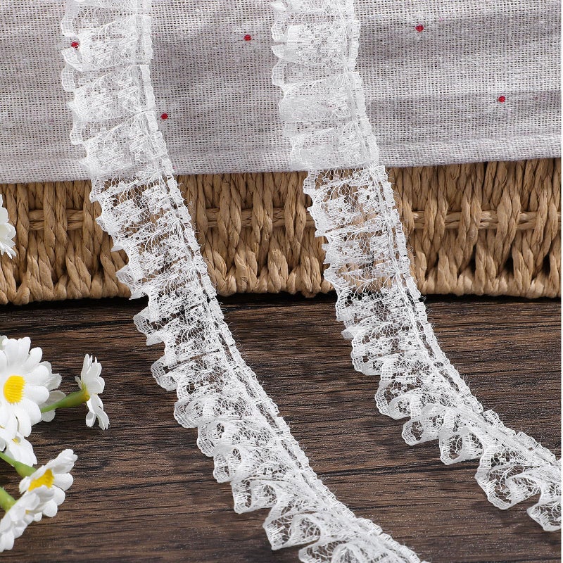 WJIAAA 11 Yards White Lace Ruffle Trim Pleated Organza Trim Ribbon Polyester Fabric Ribbon for Bridal Wedding Crafts Sewing DIYWhite - Image 3