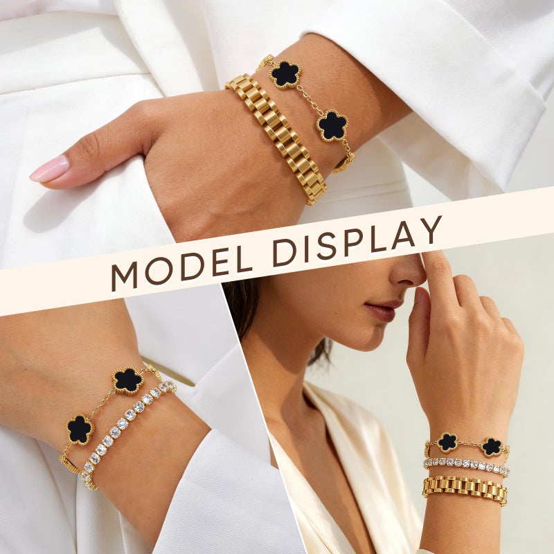 MPRAINBOW Stackable Gold Floral Bracelets Set - 3pcs 18K Gold Plated Bracelet Non-tarnish,Stainless Steel Link Chain Friendship Bracelet,Watch Band Trendy Jewelry,Christmas Valentines Birthday Gifts for Women - Image 3