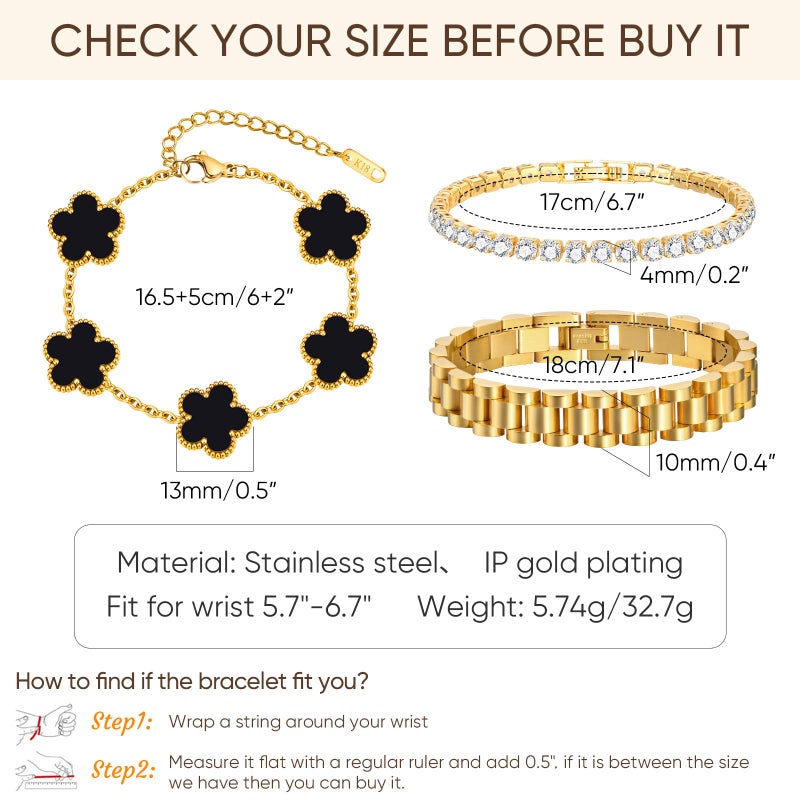 MPRAINBOW Stackable Gold Floral Bracelets Set - 3pcs 18K Gold Plated Bracelet Non-tarnish,Stainless Steel Link Chain Friendship Bracelet,Watch Band Trendy Jewelry,Christmas Valentines Birthday Gifts for Women - Image 5