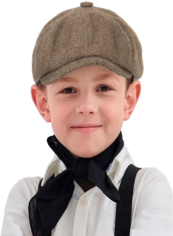 OVOY Boys Kids Vintage Baker-Boy-Hat Wool-Blend Beret Cabbie Newsies-Hat for 4 to 9 Years Old Coffee - Image 5