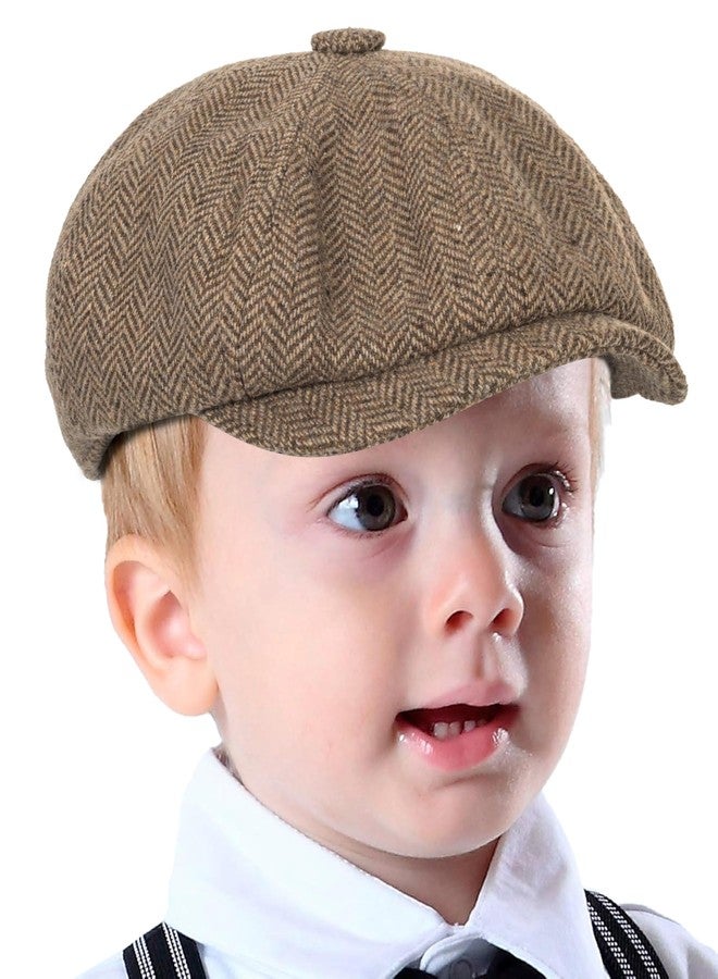 OVOY Boys Kids Vintage Baker-Boy-Hat Wool-Blend Beret Cabbie Newsies-Hat for 4 to 9 Years Old Coffee - Image 4