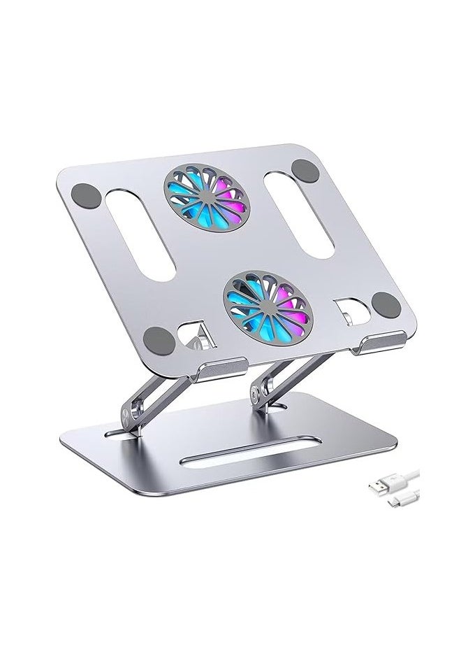 Generic Adjustable Aluminum Laptop Stand with Cooling Fan – Foldable, Anti-Slip – Fits 9 to 15.6 Inch Laptops – Silver 