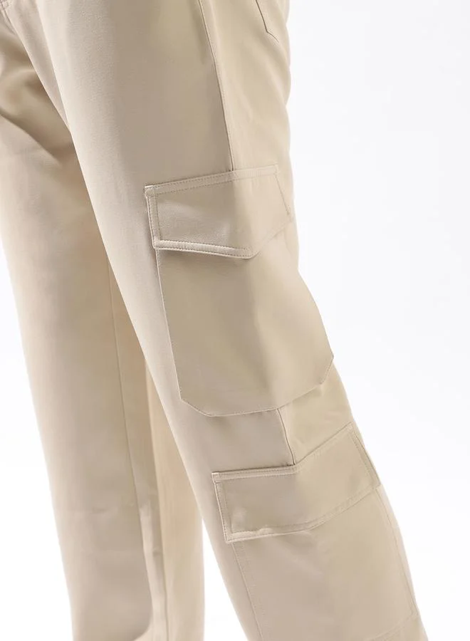 HIGH STAR Beige Trousers Solid Button Woven Full Cargo Mid-Rise for Men – Style that defines you