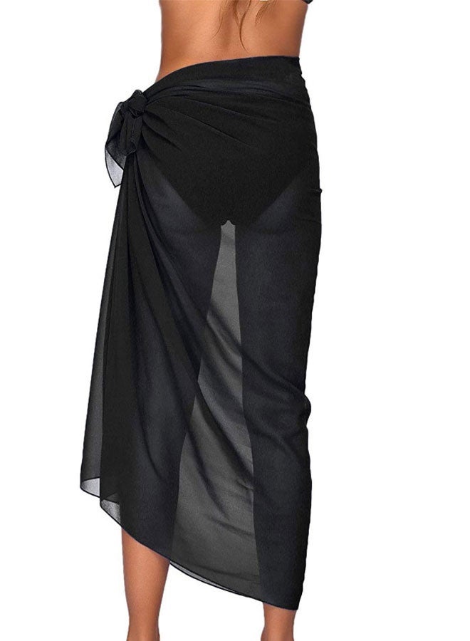 HAWAWA 2pcs Women Beach Sarong Bathing Suit Wrap Skirt Sheer Bikini Swimsuit Cover Ups 110cm Long Skirt Chiffon Scarf for Swimwear Black&White - Image 4