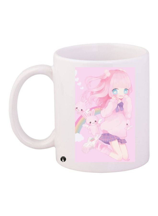 RYN Anime Printed Coffee Mug White/Pink/Purple 11ounce