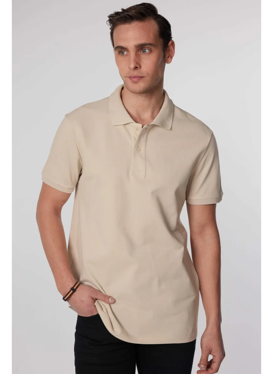 تودورس Men's Slim Fit Narrow Cut Cotton Plain Pique Beige Polo Collar T-Shirt