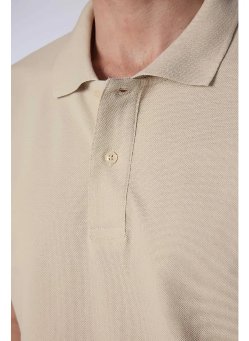 تودورس Men's Slim Fit Narrow Cut Cotton Plain Pique Beige Polo Collar T-Shirt
