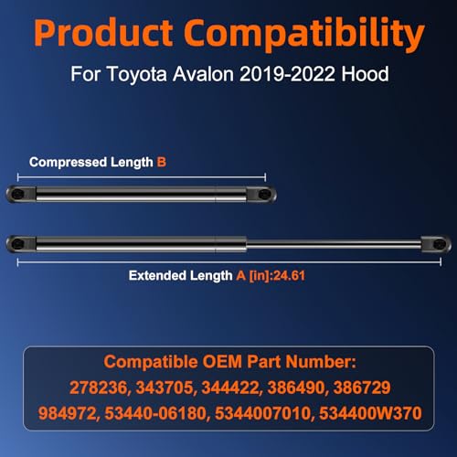 Euplokeer Qty (2) 53440-07010 Front Hood Strut Lift Support Compatible with Toyota Avalon 2019-2022, Bonnet Gas Shock Strut Spring Replace OE# 5344007010 - Image 2