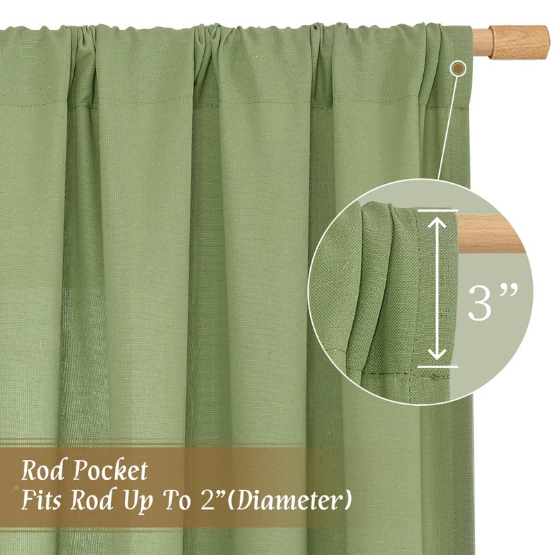 LAMIT Sage Green Linen Curtains for Living Room 84 inch Length 2 Panels, Light Filtering Privacy Panels Rod Pocket Neutral Privacy Drapes for Bedroom/Sliding Glass Door, 52 x 84 Inch - Image 3