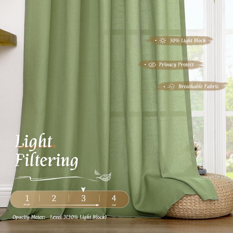 LAMIT Sage Green Linen Curtains for Living Room 84 inch Length 2 Panels, Light Filtering Privacy Panels Rod Pocket Neutral Privacy Drapes for Bedroom/Sliding Glass Door, 52 x 84 Inch - Image 4