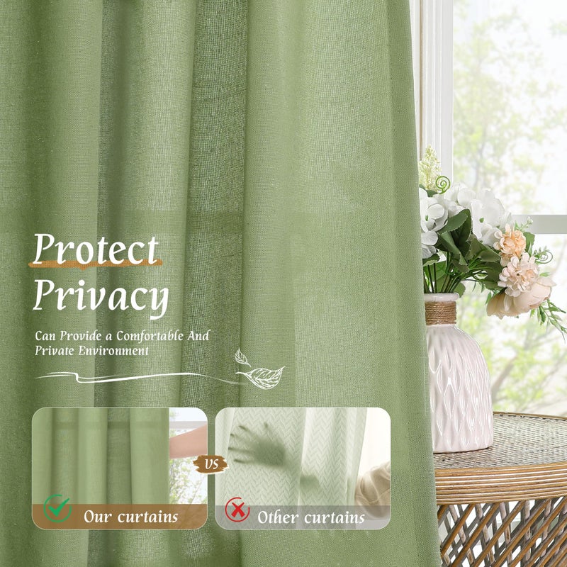 LAMIT Sage Green Linen Curtains for Living Room 84 inch Length 2 Panels, Light Filtering Privacy Panels Rod Pocket Neutral Privacy Drapes for Bedroom/Sliding Glass Door, 52 x 84 Inch - Image 5