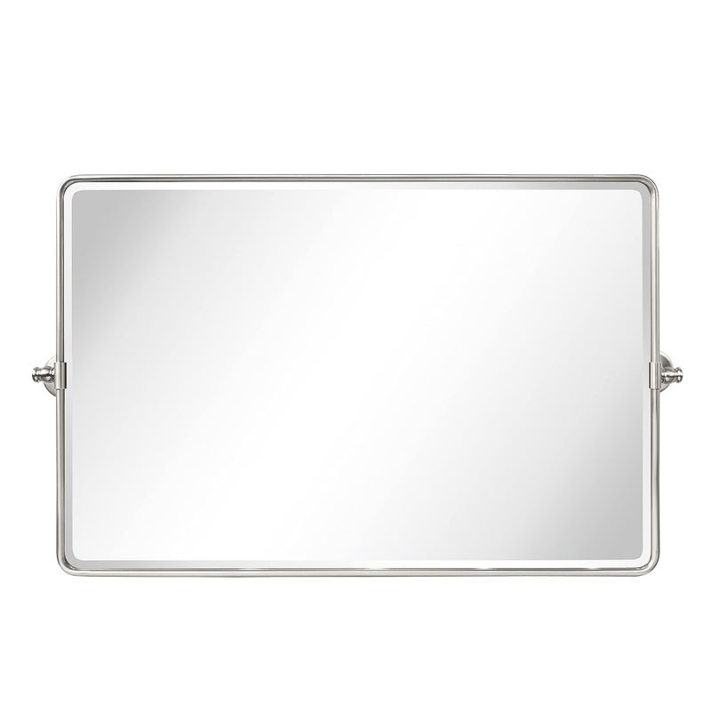 TEHOME 24 x 38 Horizontal Farmhouse Brush Nickel Metal Framed Pivot Rectangle Bathroom Mirror Tilting Beveled Vanity Mirrors for Wall