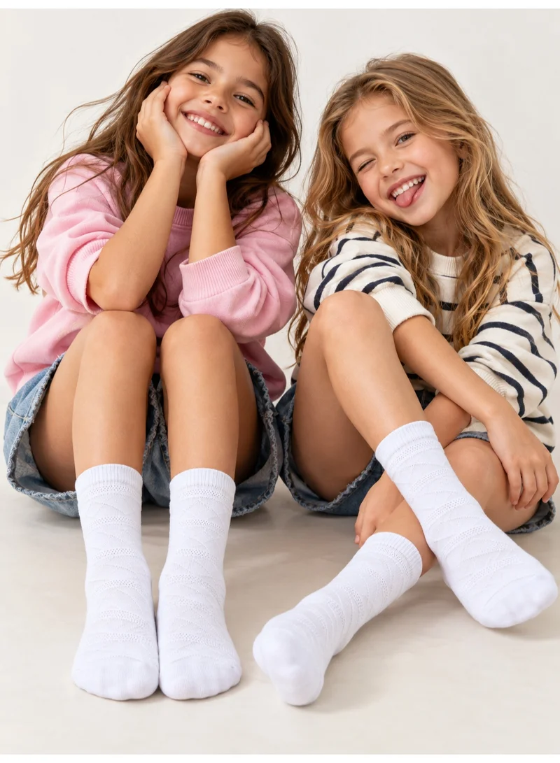 Al Ibrah Girls Jacquard Socks 3 Pack – Trendy Textured Knit, Soft Breathable Fabric, Ribbed Cuff, Reinforced Heel