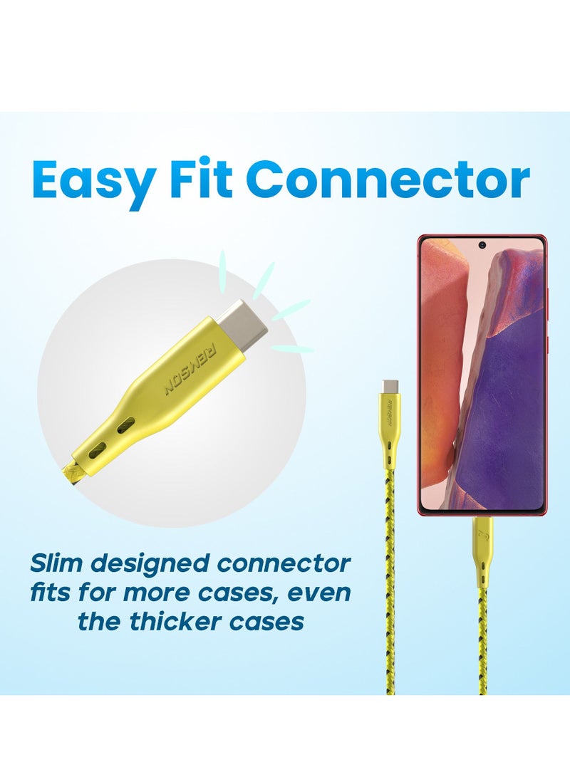 Remson USB Type C Remson Rapid-Link Nylon Braided Cable Fast Charge & Data Sync 1.2 Meters Yellow - Image 3