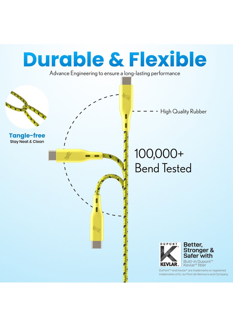 Remson USB Type C Remson Rapid-Link Nylon Braided Cable Fast Charge & Data Sync 1.2 Meters Yellow - Image 2