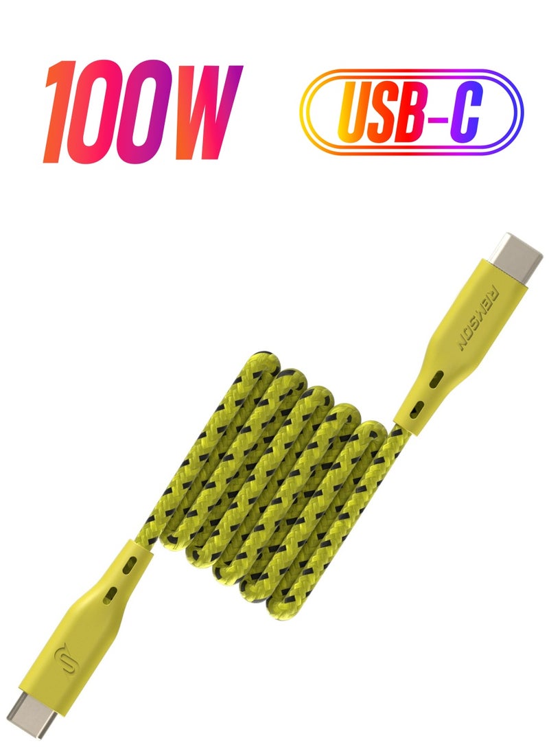 Remson USB Type C Remson Rapid-Link Nylon Braided Cable Fast Charge & Data Sync 1.2 Meters Yellow - Image 1