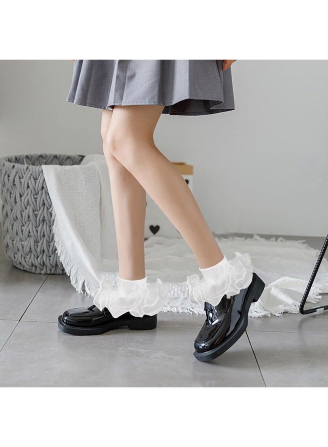 Looching 3 Pairs Baby Girls Ruffle Socks Cute Toddler Frilly Lace Turn Cuff White Summer Thin Mesh Dress Socks for Kids - Image 5