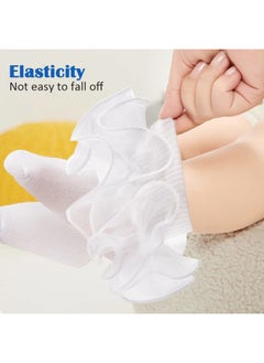 Looching 3 Pairs Baby Girls Ruffle Socks Cute Toddler Frilly Lace Turn Cuff White Summer Thin Mesh Dress Socks for Kids  - Image 4