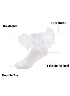 Looching 3 Pairs Baby Girls Ruffle Socks Cute Toddler Frilly Lace Turn Cuff White Summer Thin Mesh Dress Socks for Kids  - Image 2