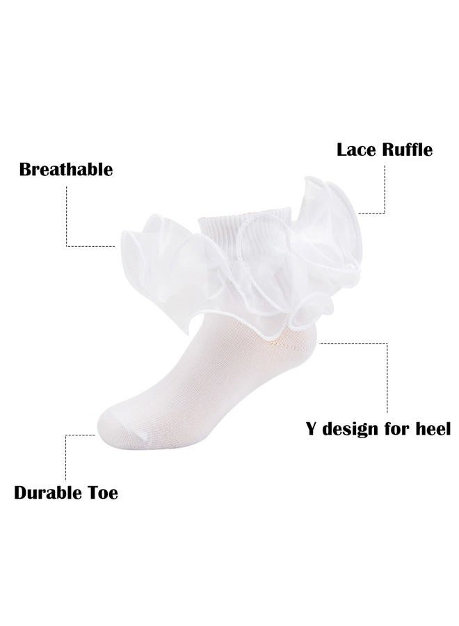 Looching 3 Pairs Baby Girls Ruffle Socks Cute Toddler Frilly Lace Turn Cuff White Summer Thin Mesh Dress Socks for Kids - Image 2