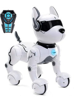 Top Race Rechargeable Robot Dog- Interactive Smart Robo Dog for Kids Ages 5-7 - Programmable with Remote Control, Voice and Touch Features - Realistic Actions and Perform Tricks - 4x5x6 Inches (White)