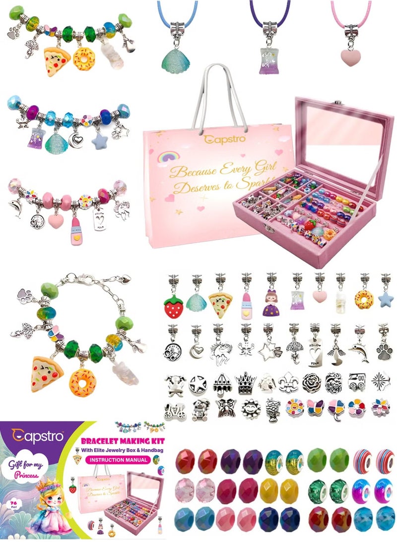 Capstro 76PCS Charm Bracelet Making Kit – Premium DIY Jewelry Set with Charms, Snake Chain Bracelets, Necklace, Gift Box & Handbag | DIY Jewelry Making Kit Gift for Girls & Teens - Image 1