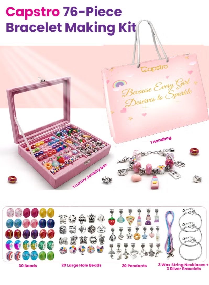 Capstro 76PCS Charm Bracelet Making Kit – Premium DIY Jewelry Set with Charms, Snake Chain Bracelets, Necklace, Gift Box & Handbag | DIY Jewelry Making Kit Gift for Girls & Teens - Image 2