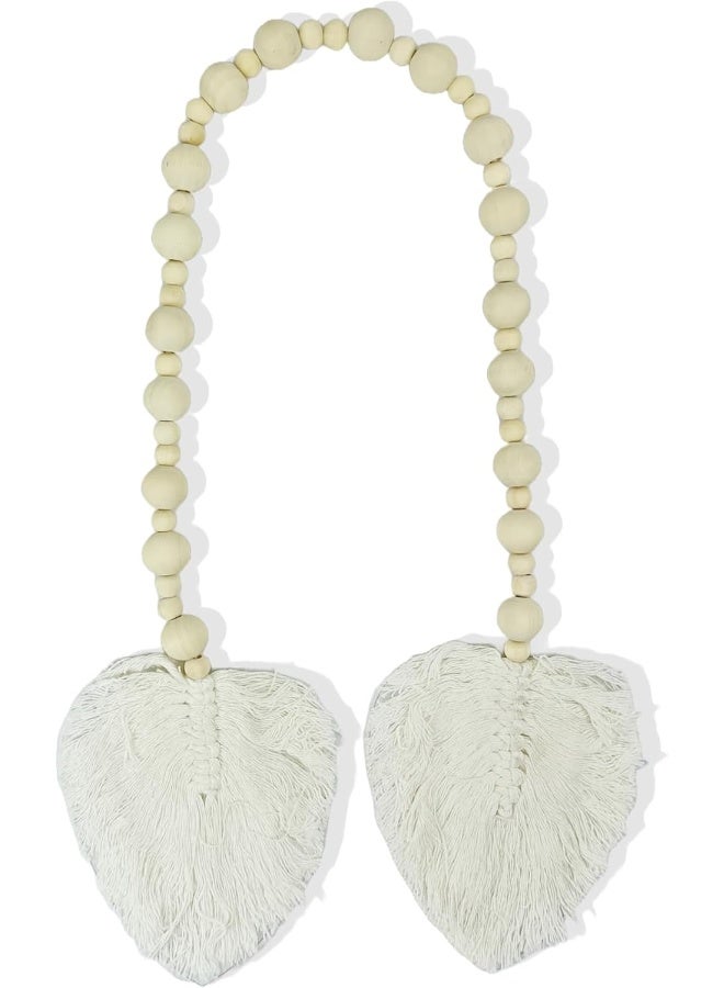 YINZUO YINZUO Boho Wooden Bead Garland with Tassels and Heart Charms Rustic Farmhouse Hanging Ornament for Tiered Tray, Jars, Wall Decor, Table Centerpiece Natural Wood (Design 5)  - Image 1