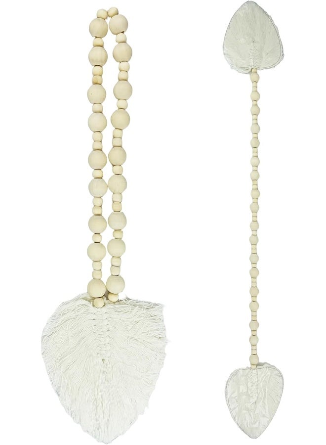 YINZUO YINZUO Boho Wooden Bead Garland with Tassels and Heart Charms Rustic Farmhouse Hanging Ornament for Tiered Tray, Jars, Wall Decor, Table Centerpiece Natural Wood (Design 5)  - Image 3