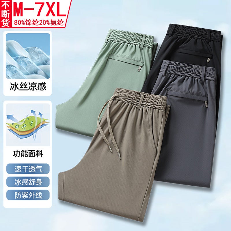 Summer Ice Silk Pants Men'S Straight Loose High-Elastic Quick-Dry Pants Air Conditioning Pants Sun Protection Uv-Resistant Sports Long Pants Exclusive - Image 2