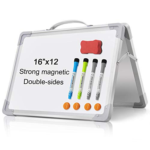 H-Qprobd Small Dry Erase White Board - 16"x 12" Double Sided Mini Foldable Magnetic Desktop whiteboard for Kids Drawing, Teacher Instruction and Meeting Discuss - Image 1