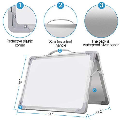 H-Qprobd Small Dry Erase White Board - 16"x 12" Double Sided Mini Foldable Magnetic Desktop whiteboard for Kids Drawing, Teacher Instruction and Meeting Discuss - Image 2