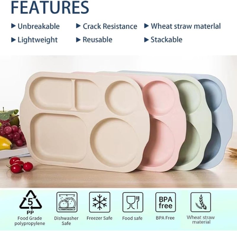 RUIBOLU Large 12 Inch Divided Plates for Kids Adults Wheat Straw Portion Control Plate Reusable Plastic Compartment PlatesUnbreakable Dinner Plates Dessert Plates BPA Free - Image 5
