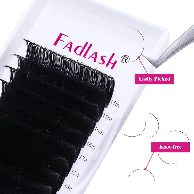 FADLASH Lash Extension D Curl 15-20mm Mixed Tray Silk Classic Lash Extensions Supplies Individual Eyelash Extensions (0.20-D) - Image 3