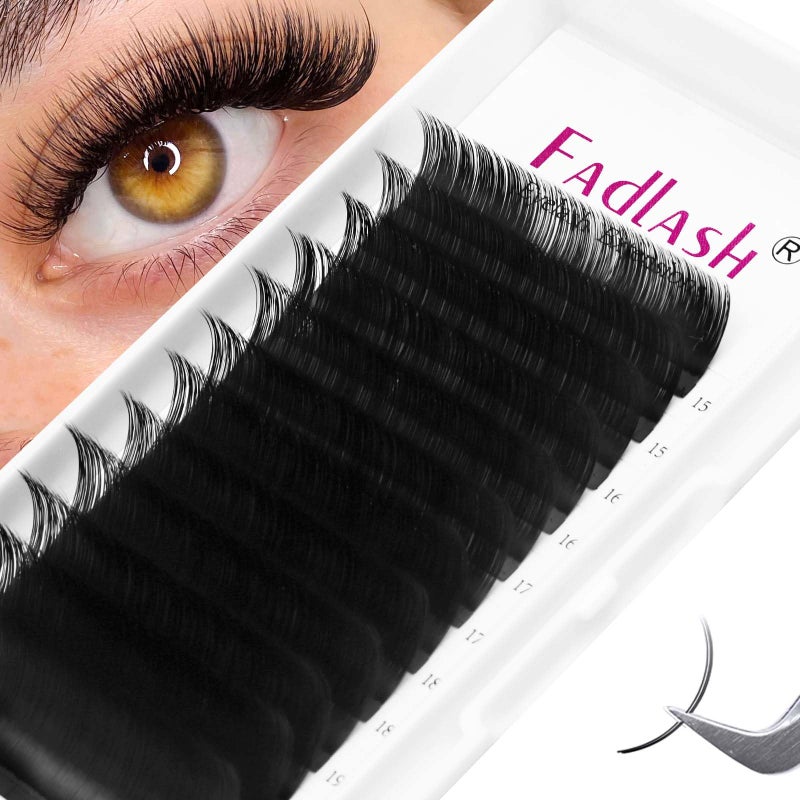FADLASH Lash Extension D Curl 15-20mm Mixed Tray Silk Classic Lash Extensions Supplies Individual Eyelash Extensions (0.20-D) - Image 1