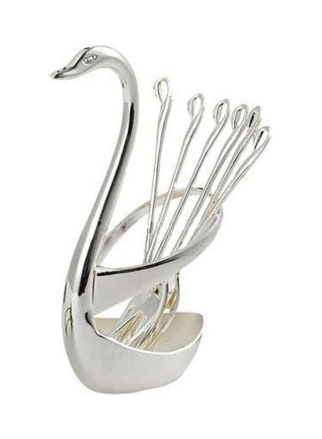 Loquat Stainless Steel Fruit Food Fork Spoon Knife Cutlery Swan Holder 3 Fork And 3 Spoon Silver One Sizecm