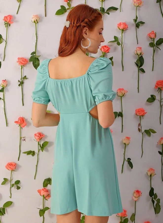 Freehand  Women Fit and Flared Solid Square Neck Short Sleeve Cut Out Dress for Women | Best Price UAE