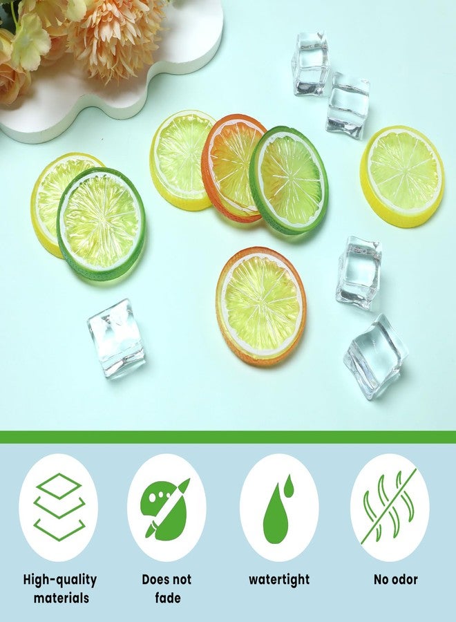 Gabrella 40 Pcs Artificial Fake Lemon Slices Fake Ice Cubes, 30 Pcs Simulation Lemon Slices 10 Pcs Faux Ice, Fake Fruit Model for Home Kitchen Office Table - Image 3