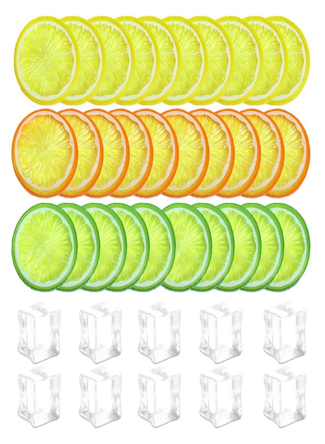 Gabrella 40 Pcs Artificial Fake Lemon Slices Fake Ice Cubes, 30 Pcs Simulation Lemon Slices 10 Pcs Faux Ice, Fake Fruit Model for Home Kitchen Office Table - Image 1