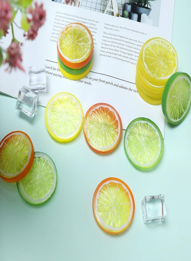 Gabrella 40 Pcs Artificial Fake Lemon Slices Fake Ice Cubes, 30 Pcs Simulation Lemon Slices 10 Pcs Faux Ice, Fake Fruit Model for Home Kitchen Office Table - Image 4